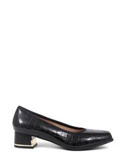 Pavers Croc Effect Patterned Court Black Shoes - Image 1 of 5