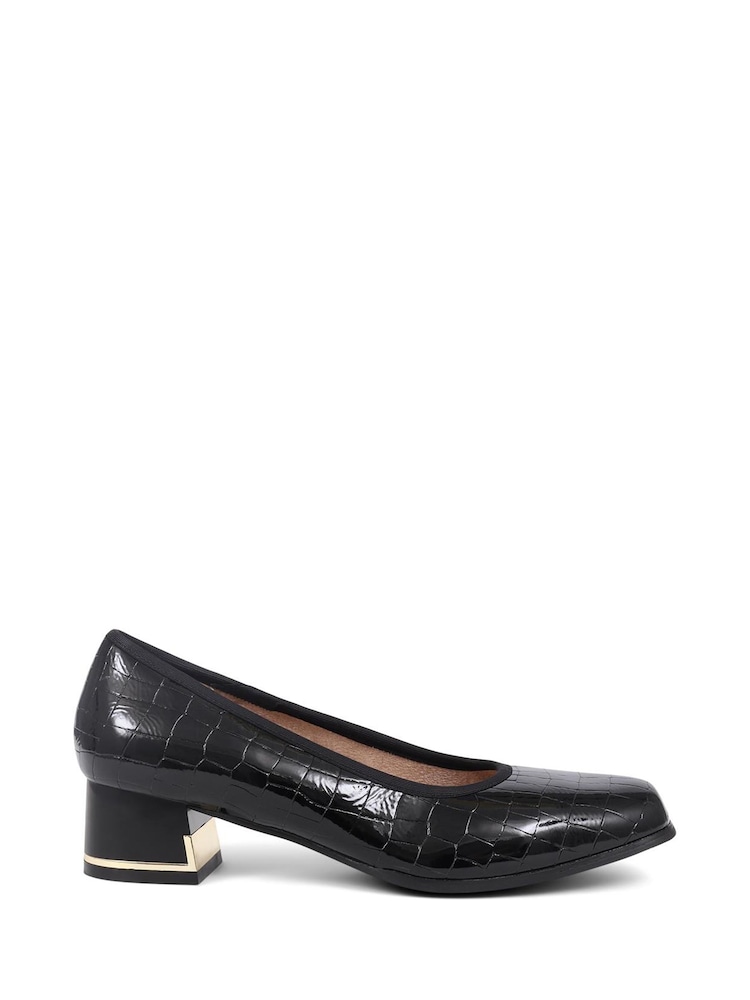 Pavers Croc Effect Patterned Court Black Shoes - Image 1 of 5