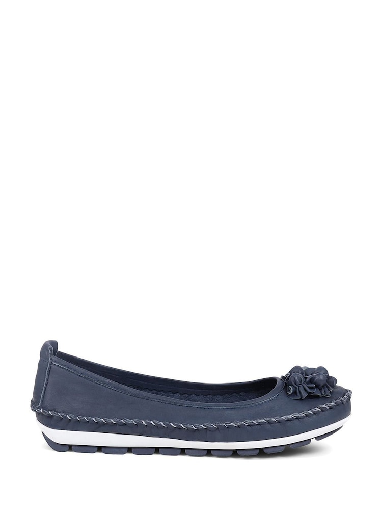 Pavers Blue Pavers Blue Floral Leather Ballet Pumps - Image 1 of 5
