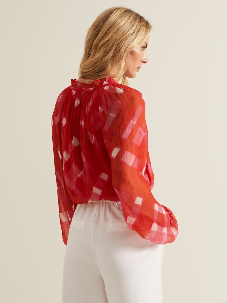 Phase Eight Red Megan Check Print Blouse - Image 2 of 7 Phase Eight Red Megan Check Print Blouse - Image 2 of 7