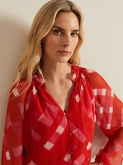 Phase Eight Red Megan Check Print Blouse - Image 3 of 7