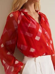 Phase Eight Red Megan Check Print Blouse - Image 4 of 7
