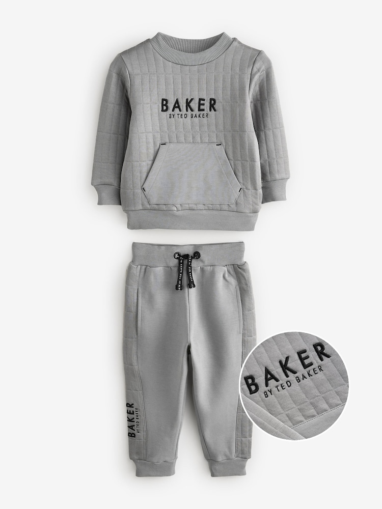 Baker by Ted Baker Grey Quilted Sweatshirt And Joggers Set - Image 1 of 5