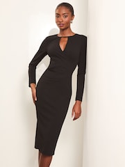 Noir - Robe moulante Lipsy à manches longues et ouverture goutte d'eau - Image 1 de 4