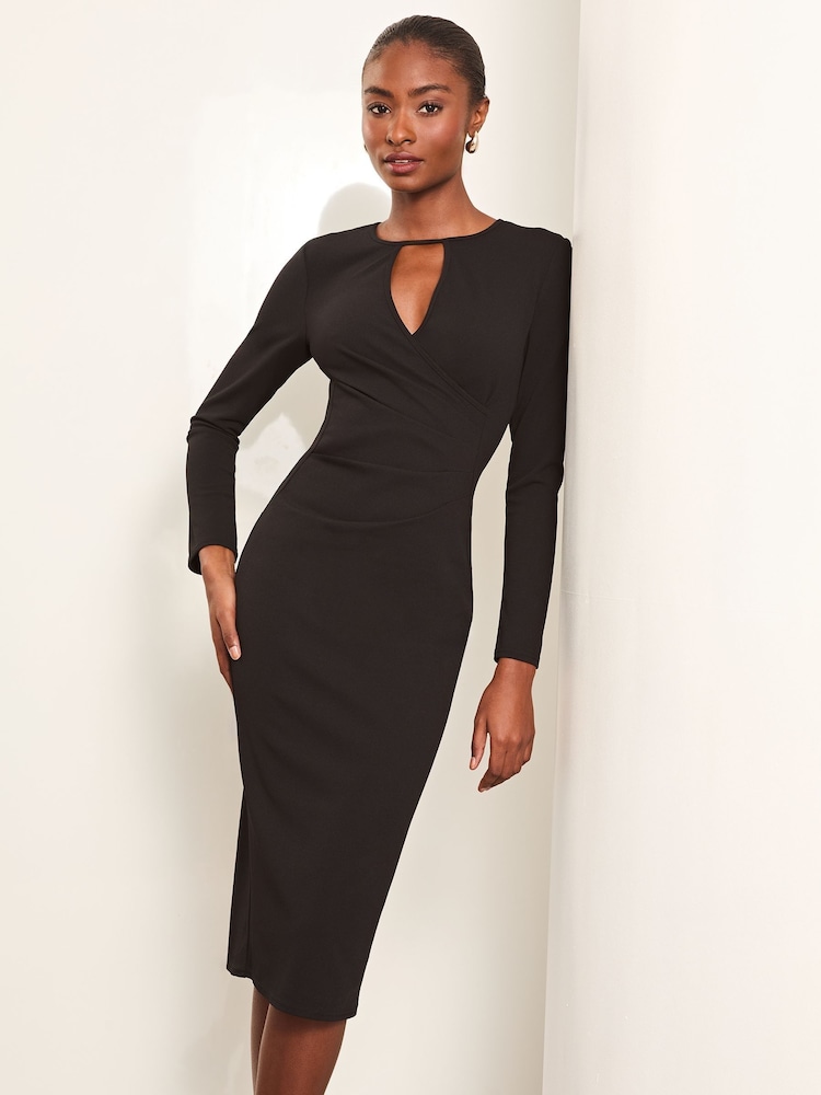 Noir - Robe moulante Lipsy à manches longues et ouverture goutte d'eau - Image 1 de 4