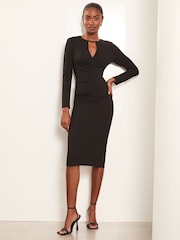 Noir - Robe moulante Lipsy à manches longues et ouverture goutte d'eau - Image 2 de 4