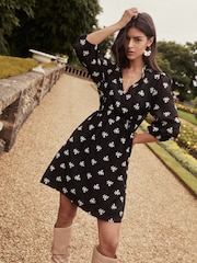 Lipsy Black Floral Embroidered Notch Neck Mini Dress - Image 1 of 4
