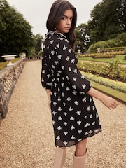Lipsy Black Floral Embroidered Notch Neck Mini Dress - Image 2 of 4