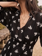 Lipsy Black Floral Embroidered Notch Neck Mini Dress - Image 3 of 4