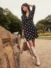 Lipsy Black Floral Embroidered Notch Neck Mini Dress - Image 4 of 4