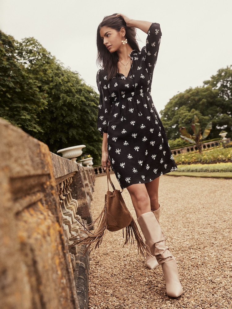 Lipsy Black Floral Embroidered Notch Neck Mini Dress - Image 4 of 4