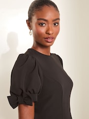 Lipsy Black Bow Detail Puff Sleeve Skater Mini Dress - Image 2 of 4