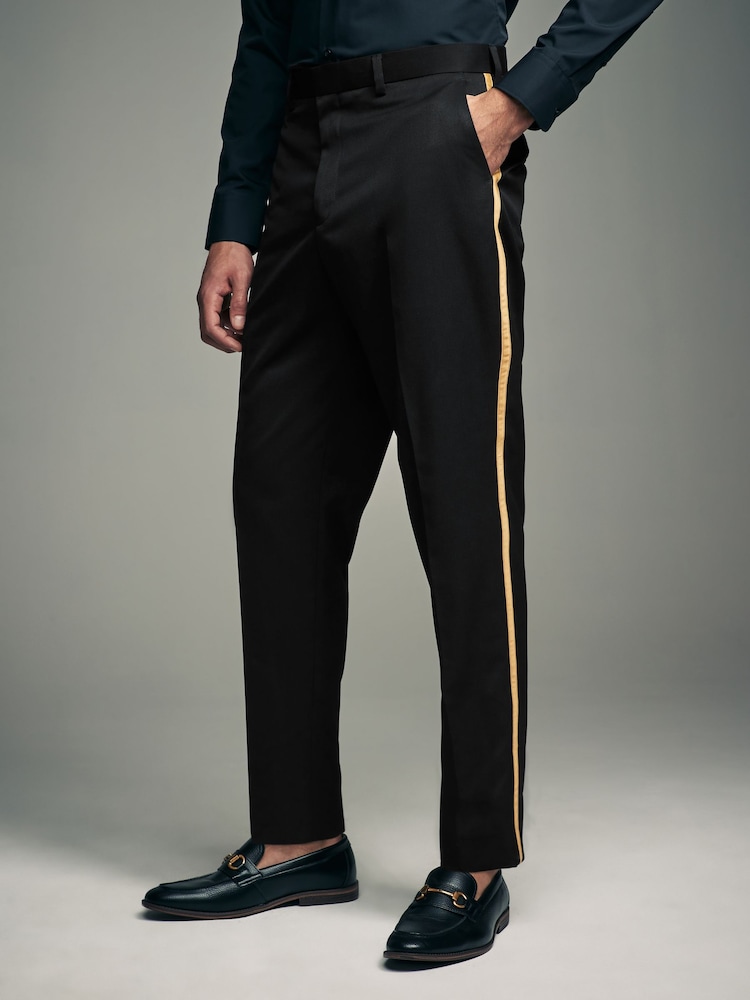 Black Tuxedo Trousers With Gold Tape Detail - Image 1 of 8 Black Tuxedo Trousers With Gold Tape Detail - Image 1 of 8
