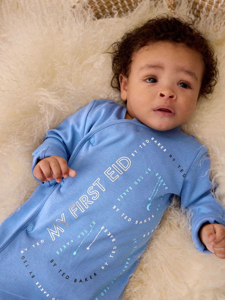 Baker by Ted Baker Blue Eid 100% Cotton Sleepsuit - Image 1 of 9