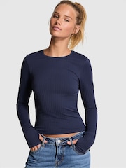 Victoria's Secret PINK Midnight Navy Blue Seamless Cable Knit Long Sleeve T-Shirt - Image 1 of 3
