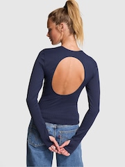 Victoria's Secret PINK Midnight Navy Blue Seamless Cable Knit Long Sleeve T-Shirt - Image 2 of 3