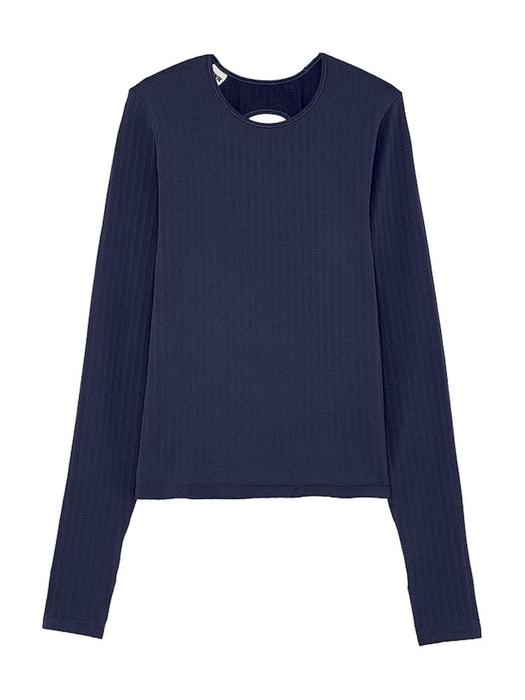 Victoria's Secret PINK Midnight Navy Blue Seamless Cable Knit Long Sleeve T-Shirt - Image 3 of 3