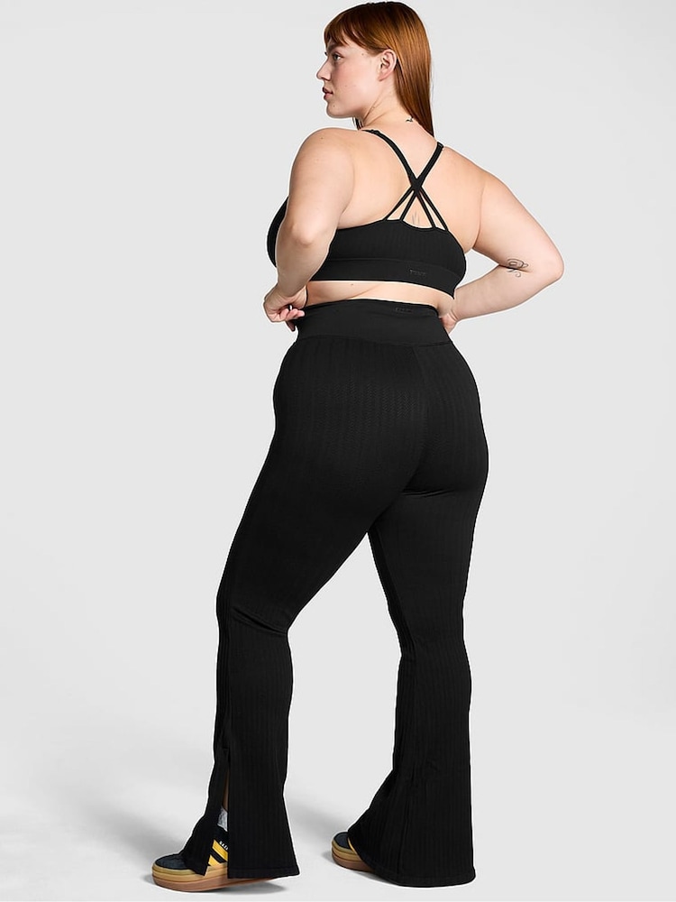 Victoria's Secret PINK Black Seamless Cable Knit High Waist Flare Leggings - Image 2 of 3