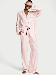 Victoria's Secret Pretty Blossom Pink Stripe Flannel Long Pyjama Set - Image 1 of 3