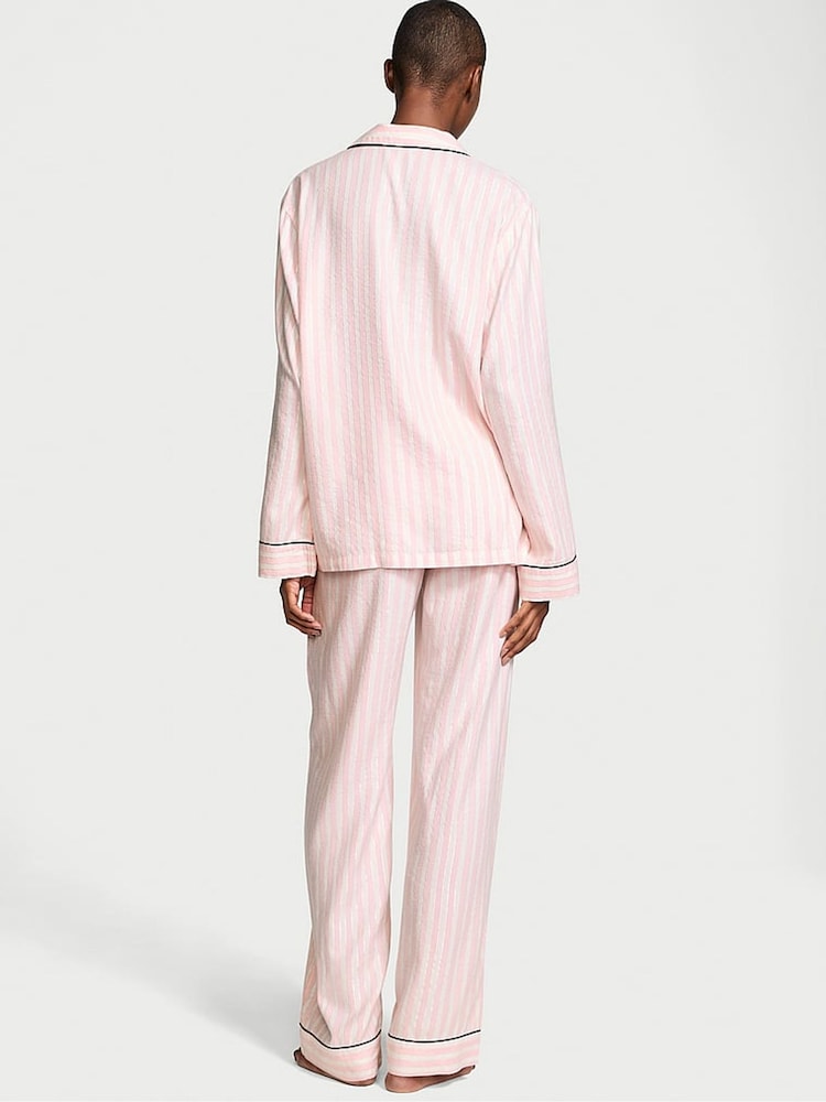 Victoria's Secret Pretty Blossom Pink Stripe Flannel Long Pyjama Set - Image 2 of 3