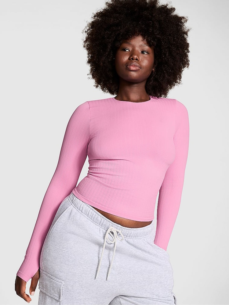 Victoria's Secret PINK Moonstone Pink Seamless Cable Knit Long Sleeve T-Shirt - Image 1 of 4