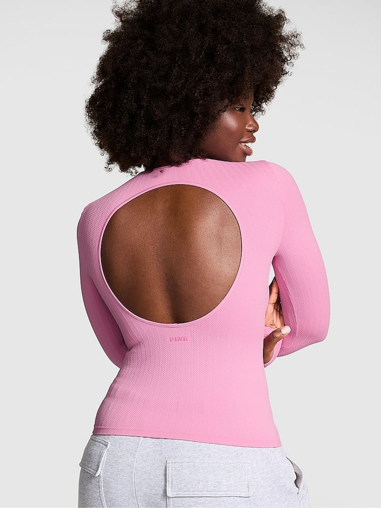 Victoria's Secret PINK Moonstone Pink Seamless Cable Knit Long Sleeve T-Shirt - Image 2 of 4