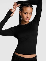 Zwart - Victoria's Secret PINK naadloos kabelgebreid T-shirt met lange mouwen - Image 1 of 3