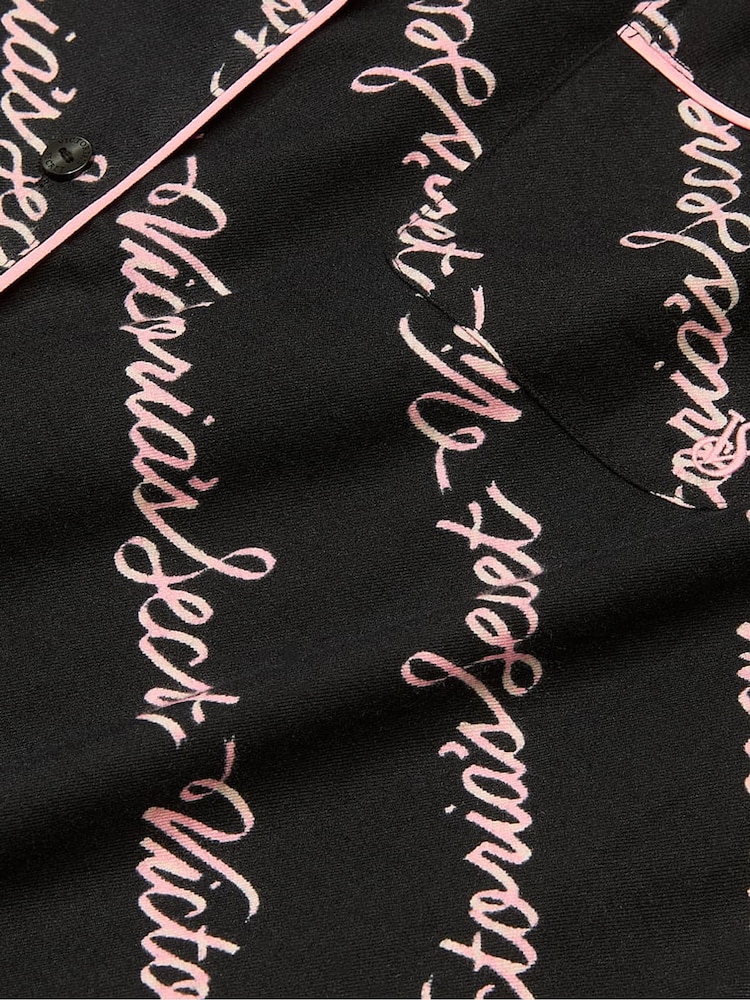 Victoria's Secret Black Ribbon Script Flannel Long Pyjama Set - Image 4 of 4