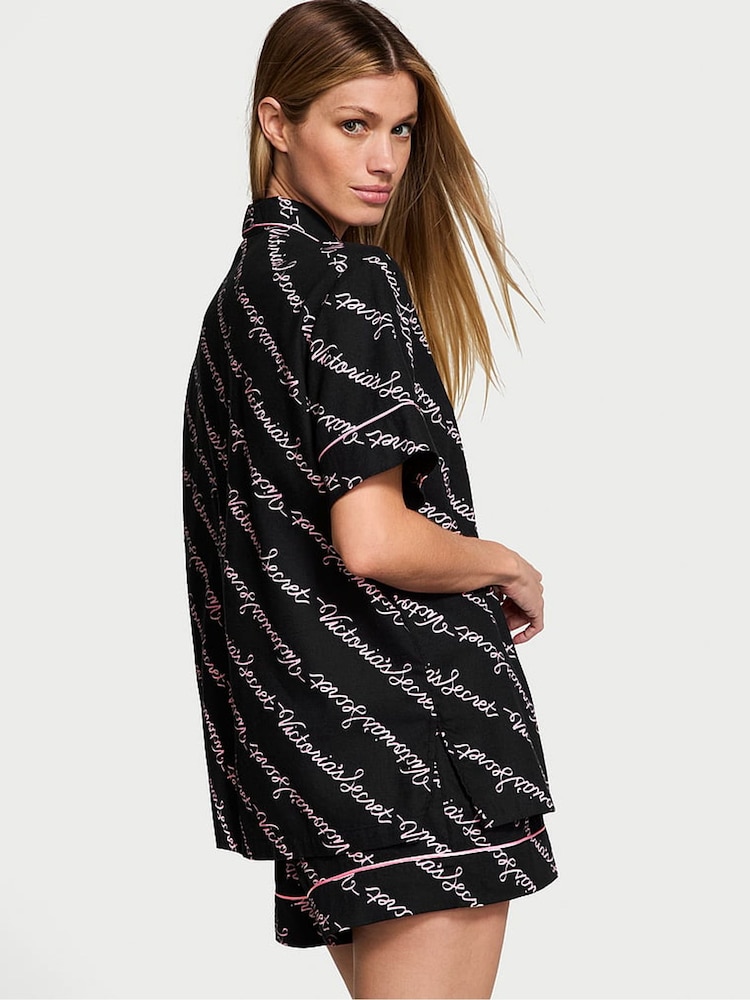 Victoria's Secret Black Ribbon Script Flannel Short Pyjama Set - Image 2 of 3