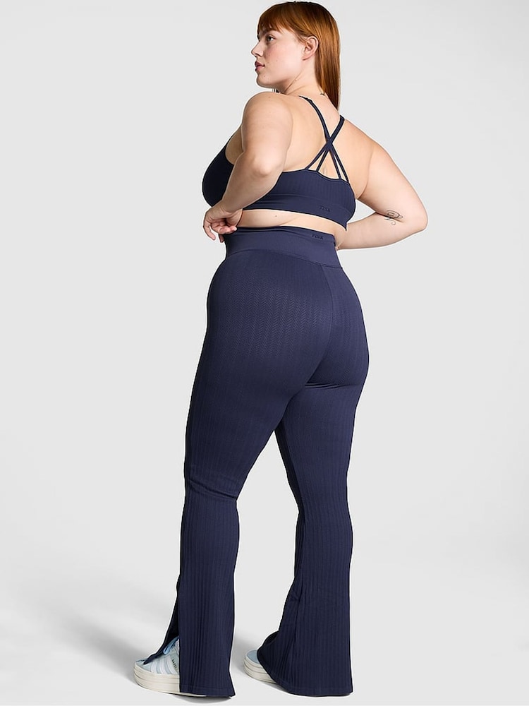 Victoria's Secret PINK Midnight Navy Blue Seamless Cable Knit High Waist Flare Leggings - Image 2 of 3