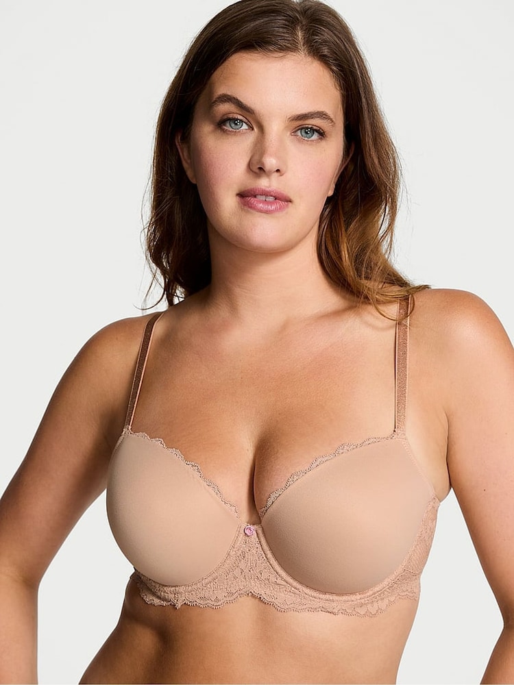 Victoria's Secret Praline Nude Lace Trim Lightly Lined Demi Bra - Image 1 of 6