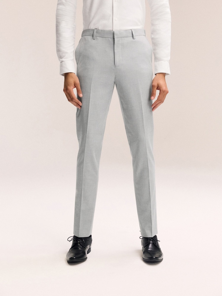 Light Grey Slim Fit Elasticated Waist Motionflex Stretch Smart Trousers - Image 1 of 10