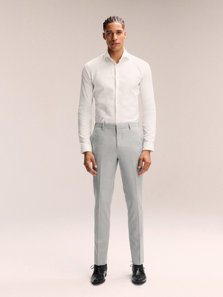 Light Grey Slim Fit Elasticated Waist Motionflex Stretch Smart Trousers - Image 2 of 10