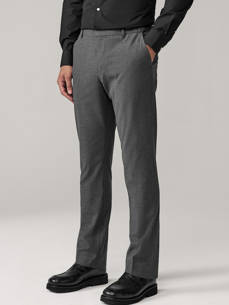 Charcoal Grey Slim Fit Elasticated Waist Motionflex Stretch Smart Trousers - Image 1 of 10