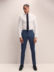 Navy Blue Slim Fit Elasticated Waist Motionflex Stretch Smart Trousers - Image 2 of 10