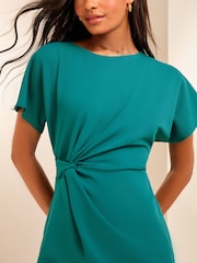 Lipsy Teal Blue Twist Side Round Neck Midi Dress - Image 3 of 4