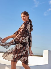 Leopard Print Longline Tie Waist Kimono Cover-Up - Image 2 of 7