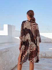 Leopard Print Longline Tie Waist Kimono Cover-Up - Image 3 of 7
