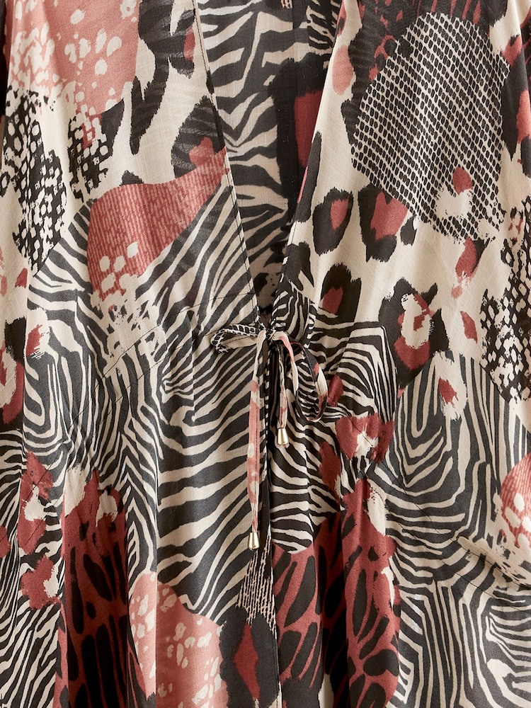 Leopard Print Longline Tie Waist Kimono Cover-Up - Image 7 of 7