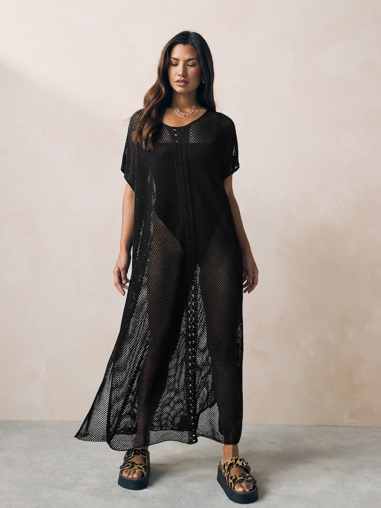 Black Overhead Knitted Maxi Cover-Up - Image 1 of 7
