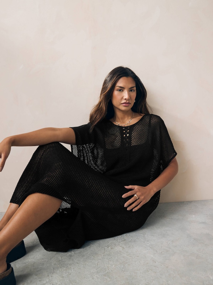 Black Overhead Knitted Maxi Cover-Up - Image 2 of 7 Black Overhead Knitted Maxi Cover-Up - Image 2 of 7