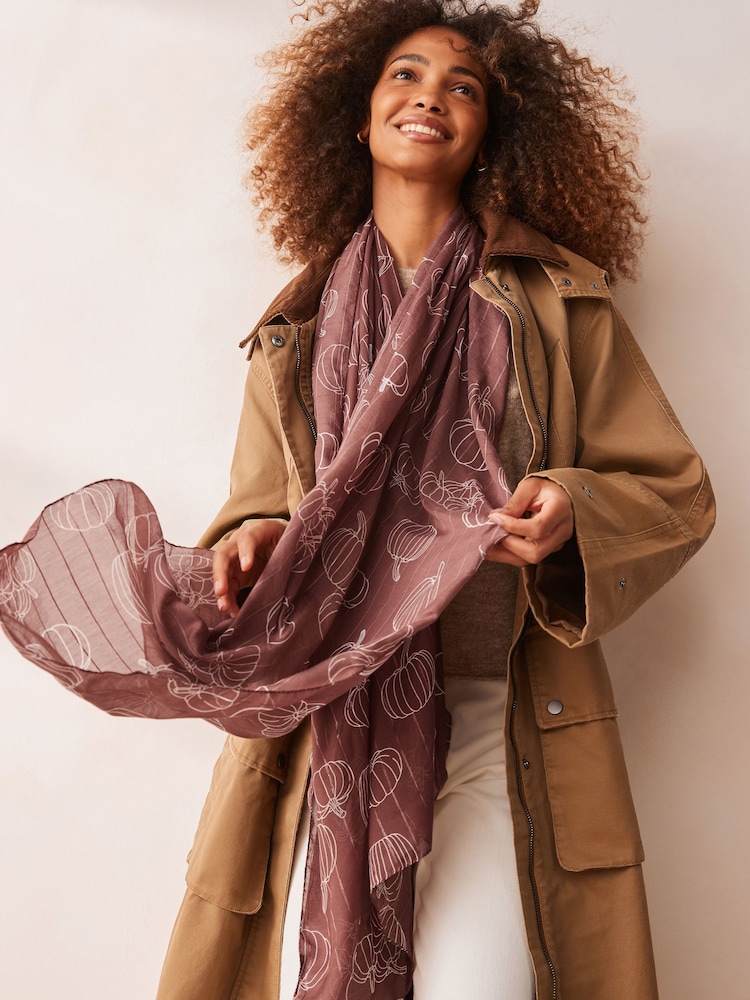 Pink Pumpkin Print Lightweight Scarf - Image 1 of 5