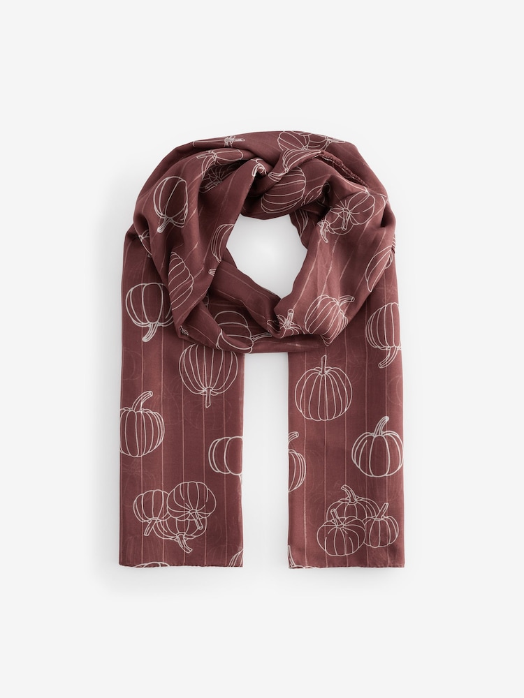 Pink Pumpkin Print Lightweight Scarf - Image 3 of 5