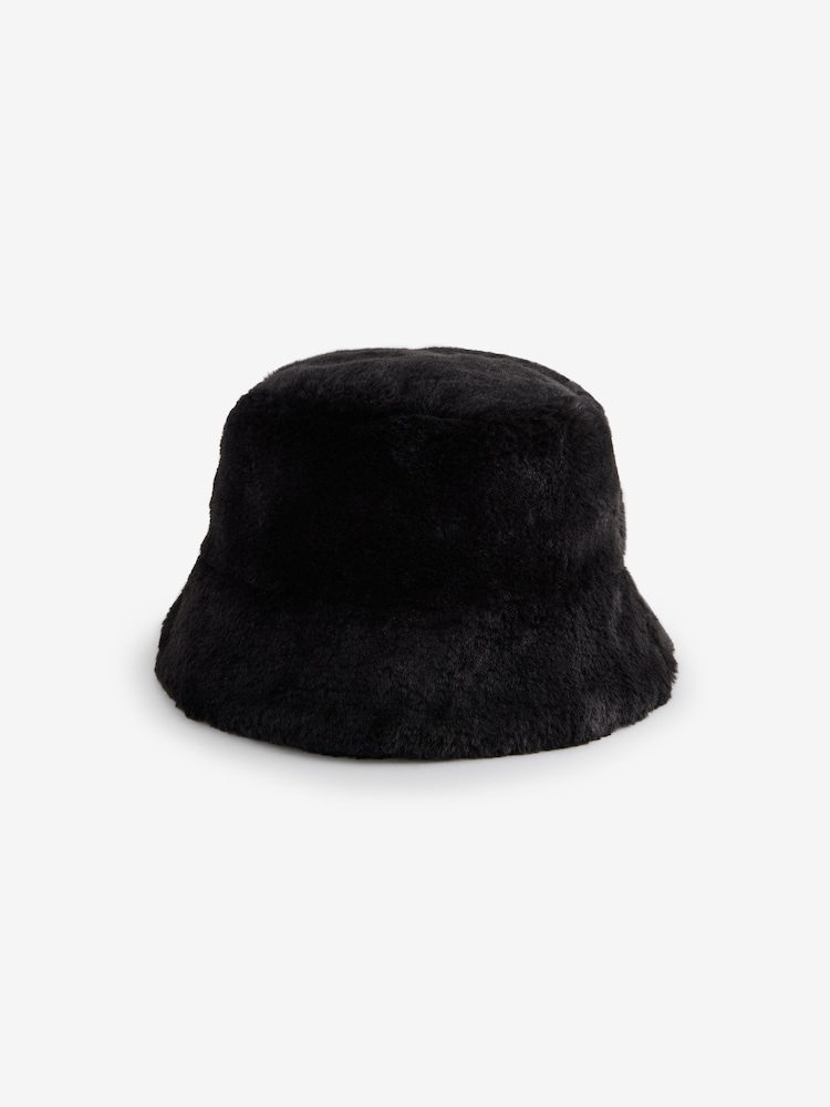 Black Faux Fur Bucket Hat - Image 1 of 3