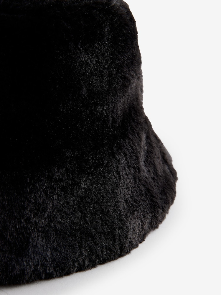 Black Faux Fur Bucket Hat - Image 2 of 3