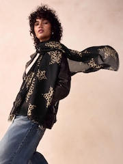 Black/Animal Print Lightweight Scarf - Image 1 of 6