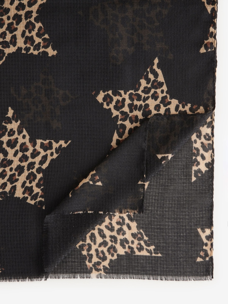 Black/Animal Print Lightweight Scarf - Image 6 of 6