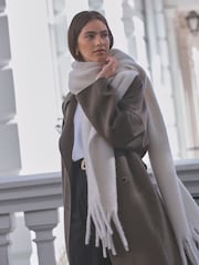 Cream Wool And Alpaca Blend Heavyweight Blanket Scarf - Image 1 of 11