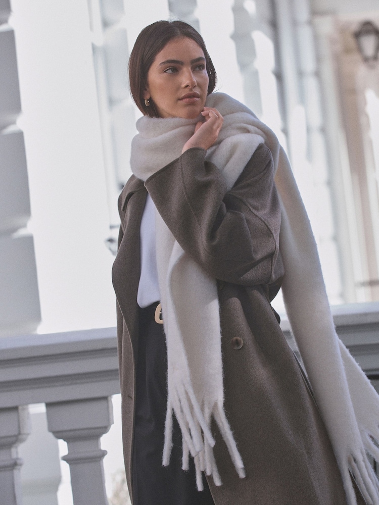 Cream Wool And Alpaca Blend Heavyweight Blanket Scarf - Image 1 of 11