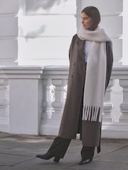 Cream Wool And Alpaca Blend Heavyweight Blanket Scarf - Image 2 of 11